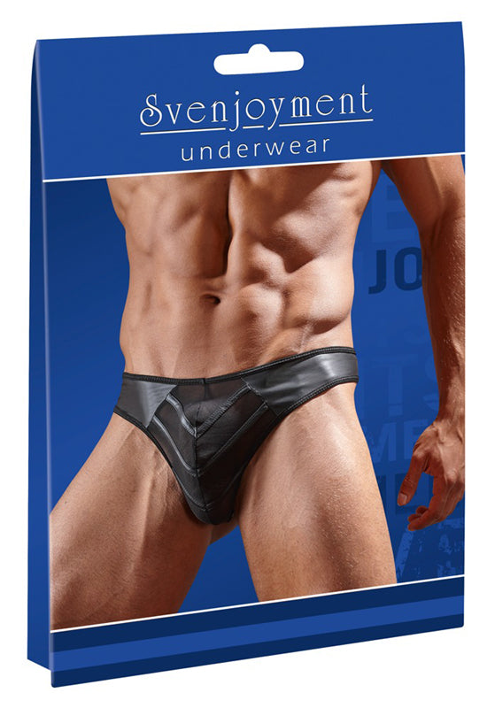 Faux Leather G-String With Powernet Inserts
