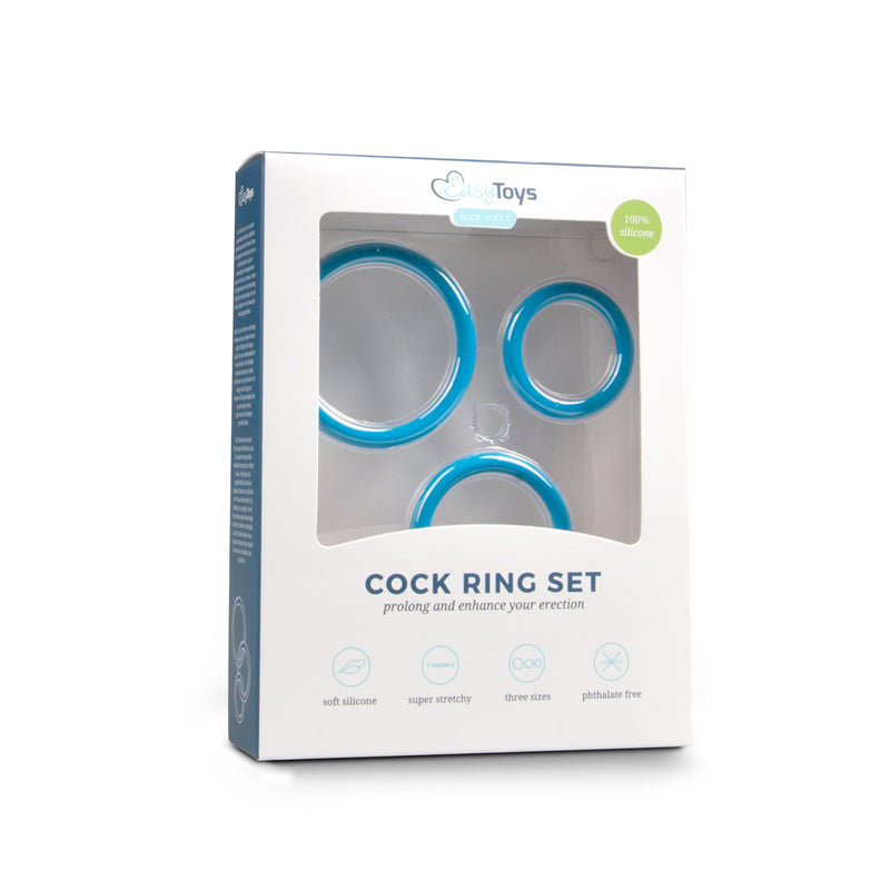 Three Size Cock Ring Set - Blue