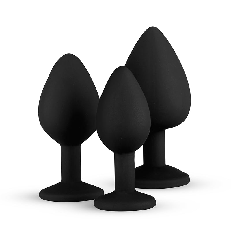 Silicone Buttplug Set with Diamond - Black